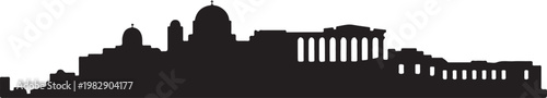 Ancient greece architecture cityscape panorama silhouette icon set historical landmark