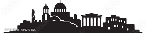 Ancient greece architecture cityscape panorama silhouette icon set historical landmark