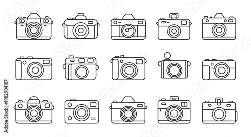 Video player control buttons and production equipment icons with microphones cameras and playback menu elements.