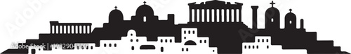 Ancient greece architecture cityscape panorama silhouette icon set historical landmark