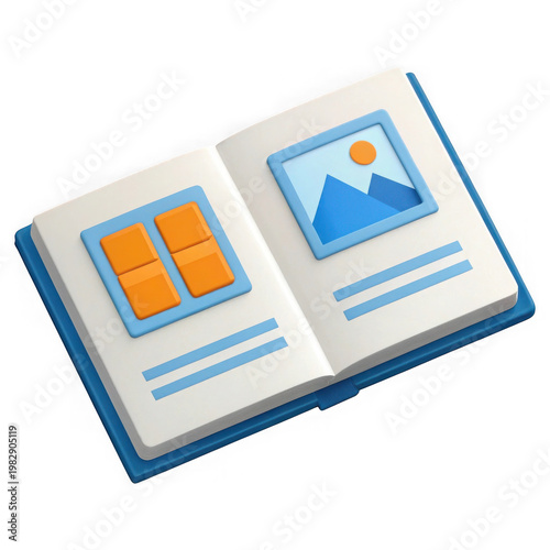 An open book with pictures and text