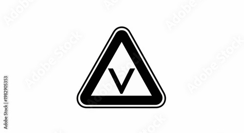 Black chevron pointing down inside a white triangle with a thick black border