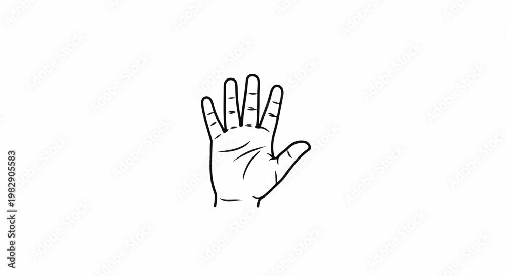 Fototapeta premium Simple line drawing of an open human hand, palm visible