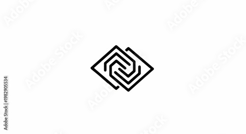 Abstract geometric symbol with interlocking diamond shapes and swirling lines
