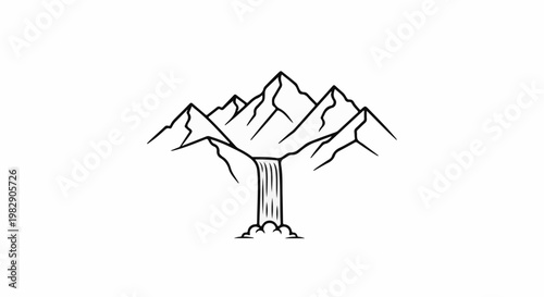 Stylized mountain range with a cascading waterfall