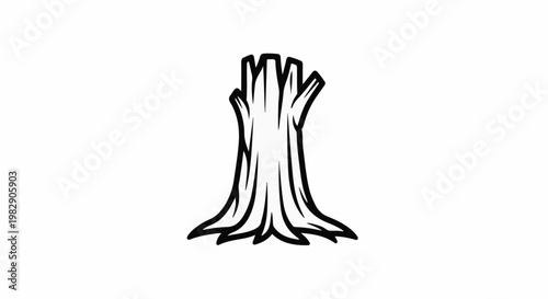Stylized black and white illustration of a tree stump with visible wood grain