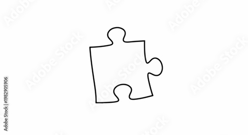 A single black jigsaw puzzle piece is outlined against a white background