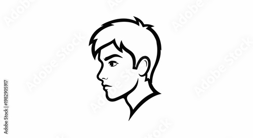 Stylized black and white illustration of a young person's head in profile