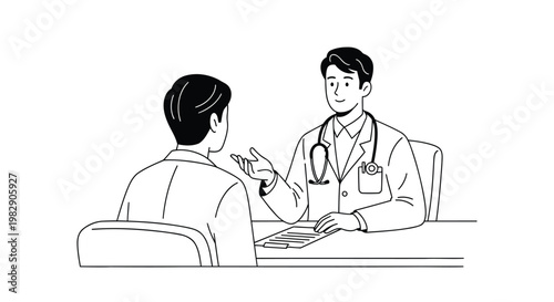 Doctor and patient consultation a black and white illustration of healthcare interaction