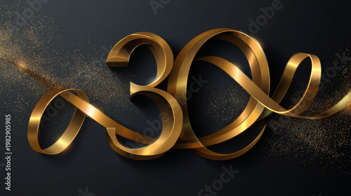 30th Anniversary luxury gold celebration with number Overlapping logo typography vector design twisted infinity concept. Thirty years anniversary gold number template for celebration event, business.