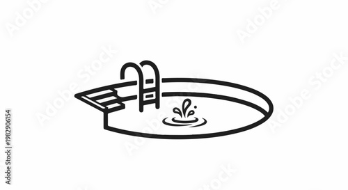 Simple line drawing of an oval swimming pool with steps and ladder
