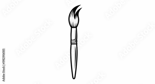 A simple black and white drawing of a paintbrush with soft bristles