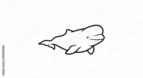 A simple black and white drawing of a smiling beluga whale