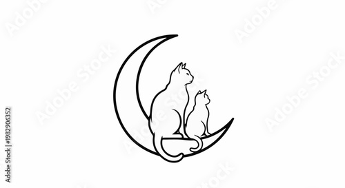 Two cats sitting on a crescent moon