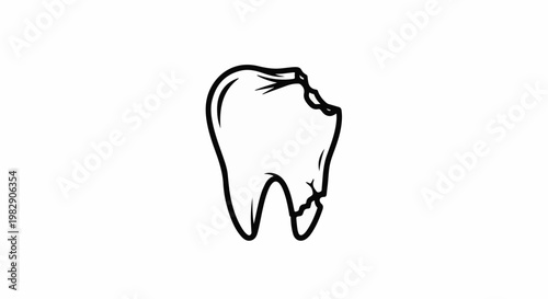 A black outline drawing of a broken tooth on a white background