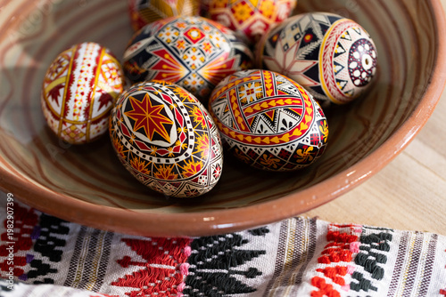 Wallpaper Mural Hand Painted Easter Egg with Traditional Ornaments, Ancient Wax Resist Technique, Handmade Decor, Cultural Folk Art, Vintage Style Holiday Symbol, Authentic Easter Tradition Torontodigital.ca