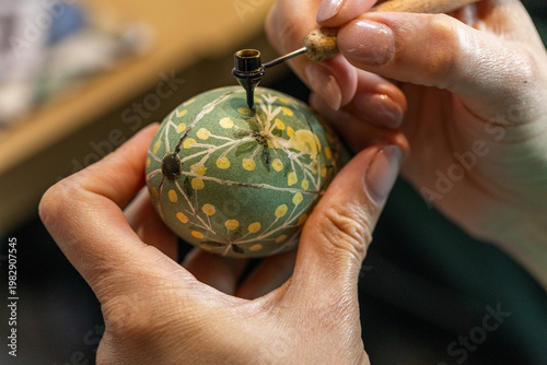 Wallpaper Mural Hand Painted Easter Egg with Traditional Ornaments, Ancient Wax Resist Technique, Handmade Decor, Cultural Folk Art, Vintage Style Holiday Symbol, Authentic Easter Tradition Torontodigital.ca