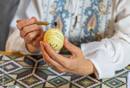 Wallpaper Mural Hand Painted Easter Egg with Traditional Ornaments, Ancient Wax Resist Technique, Handmade Decor, Cultural Folk Art, Vintage Style Holiday Symbol, Authentic Easter Tradition Torontodigital.ca