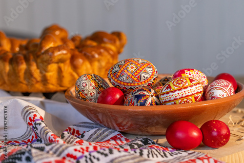 Wallpaper Mural Hand Painted Easter Egg with Traditional Ornaments, Ancient Wax Resist Technique, Handmade Decor, Cultural Folk Art, Vintage Style Holiday Symbol, Authentic Easter Tradition Torontodigital.ca