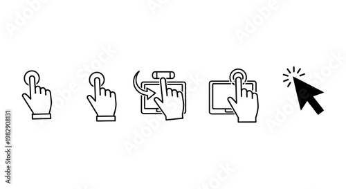 Set of hand gestures for touch screen interaction and computer mouse cursor