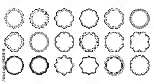 Collection of decorative circular frames and ornate border designs