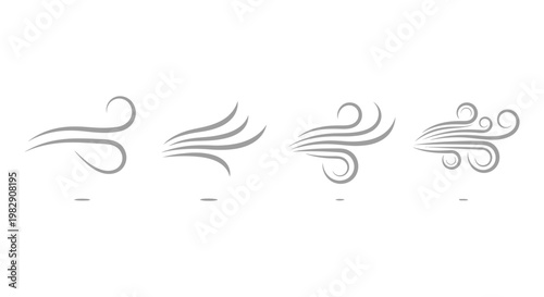 Set of stylized wind gust icons and motion lines