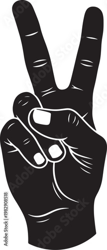 Black silhouette of a hand displaying a peace sign gesture also transparent background