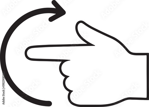 Hand with extended index finger pointing, surrounded by a black curved arrow also transparent background