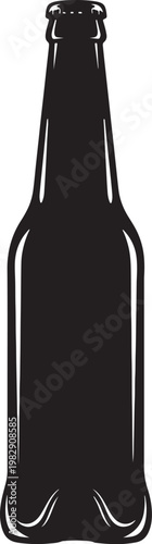 Silhouette of a dark beer bottle with detailed neck and bottle cap also transparent background black