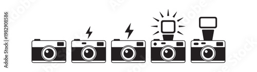 Camera flash sequence icons showing lighting stages for photography tutorials and digital app interface design.