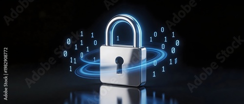 Silver padlock with binary code