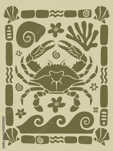 Crab Crustacean Sea Creature Illustration.