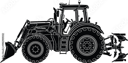 a black & white Tractor silhouette vector art on white background