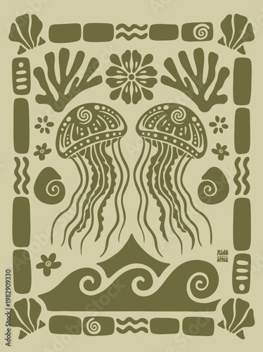 Two Jellyfish Ocean Sea Creatures.