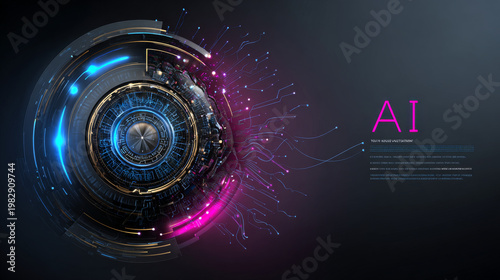 Artificial intelligence with letter AI in Abstract Technology Circle Wave Moving Analysis vector design concept. AI technology for advance technology, robotic, web, new technology, ui, business.