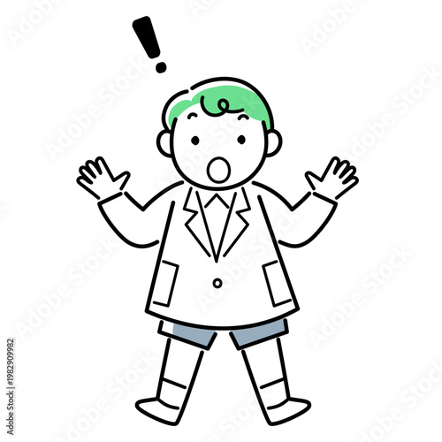 驚く白衣の男の子