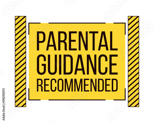 Parental guidance recommended label overlay. Content require adult supervision. Isolated vector sign. Digital media alert. Attention element. Graphic illustration with text. Platform message