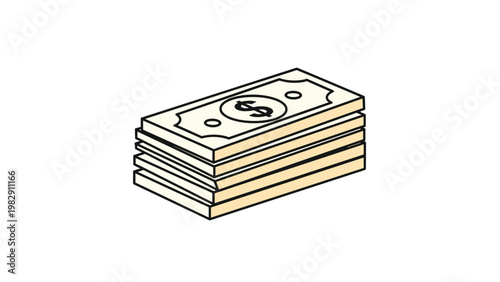 Isometric illustration of a stack of dollar banknotes representing wealth, savings, cash flow, and financial success.
