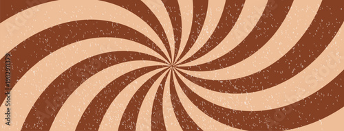 Spiral Candy Swirl Background, Ice Cream Chocolate Pattern. Graphic Twist Twirl Vector Bg. Psychedelic Retro Radial Sun Rays Poster. Funky Abstract Illustration.