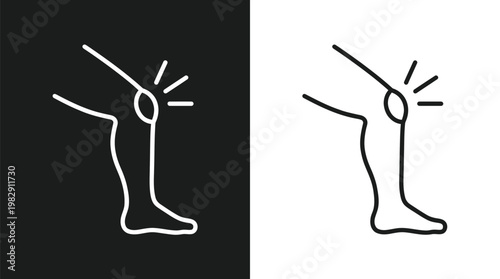 Line art illustration of a human leg with a highlighted knee joint shown in dual contrast