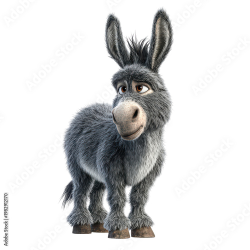Cartoon donkey standing in a relaxed position with a soft expression, surrounded by white background and no other objects present