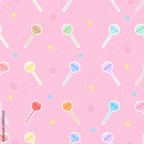 Seamless pastel lollipop candy pattern cute sweet dessert background for kids