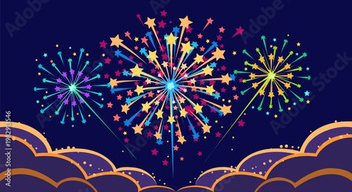 Colorful fireworks exploding in the night sky