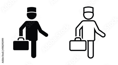 Hotel staff pictograms bellhop icons representing hospitality and luggage assistance services
