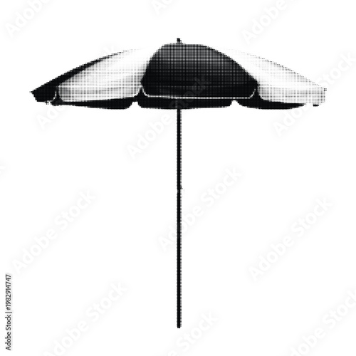 Black and white halftone dot pattern beach umbrella for summer vacation shade resort parasol outdoor sun protection graphic element that make sells