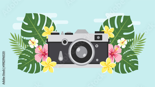 Modern digital SLR camera illustration with flat design style