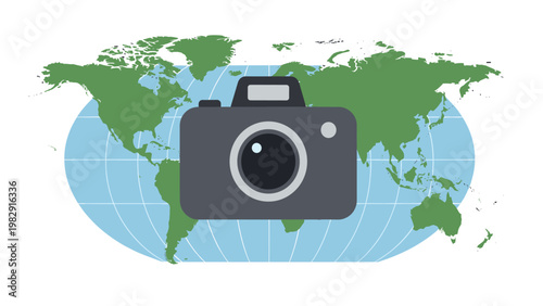 Modern digital SLR camera illustration with flat design style