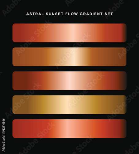Astral sunset gradient color palette vector set. Five horizontal rounded bars featuring copper bronze and gold shades.