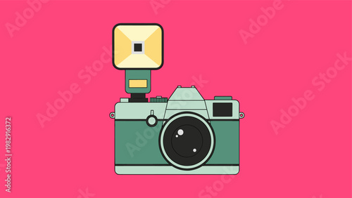 Modern digital SLR camera illustration with flat design style