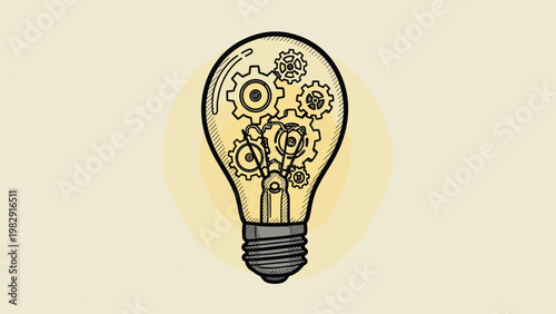 Light bulb with gears inside for creative idea concept